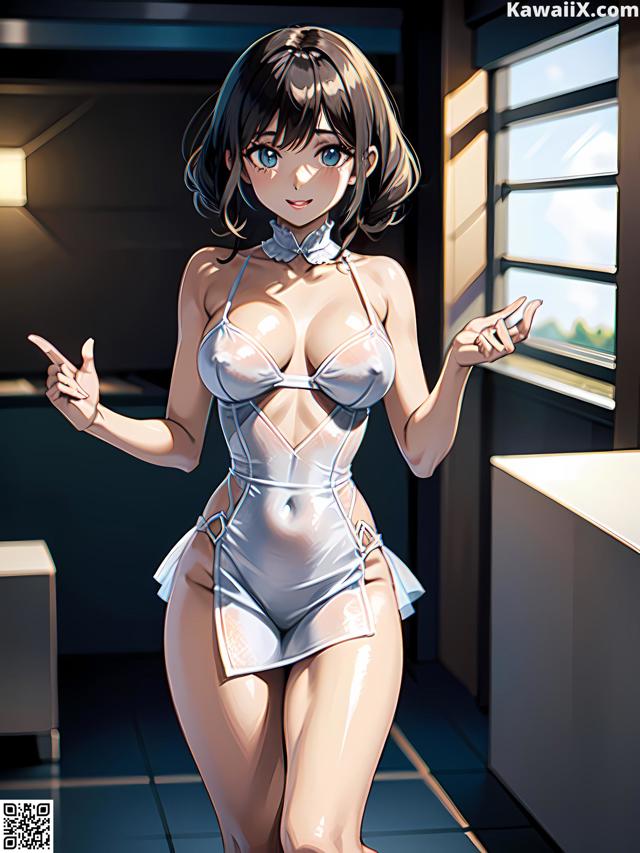 Hentai - 华彩繁花 Set 2 20230602 Part 24 No.7e5efe A woman in a white bathing suit pointing at something.