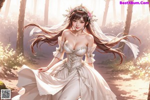 A woman in a wedding dress posing for a picture.