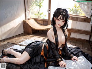 A woman sitting on a wooden bench next to a pond.