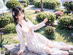 A woman in a kimono sitting on a chair.