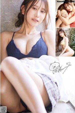 A woman in lingerie posing for the camera with a scarf around her neck.